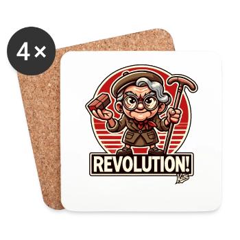 Drôle de grand-mère avec brique : Drôle de révolution - Dessous de verre (lot de 4) - blanc - Devant