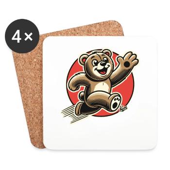 Funny bear, running happy stuffed bear - Coasters (set of 4) - white - Front