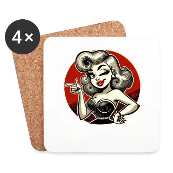 Blonde rétro avec clin d’œil et bouton-pression - Dessous de verre (lot de 4) - blanc - Devant