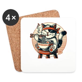 Manger des ramen, chat heureux - Dessous de verre (lot de 4) - blanc - Devant