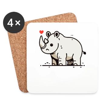 Rhinocéros de dessin animé drôle et joyeux - Dessous de verre (lot de 4) - blanc - Devant