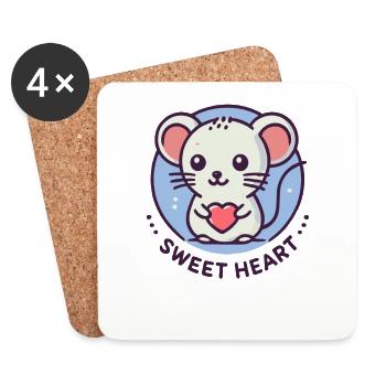 Douce souris d’amour avec coeur - Dessous de verre (lot de 4) - blanc - Devant