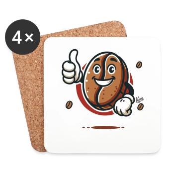Thumbs up from a cheerful coffee bean - Coasters (set of 4) - white - Front