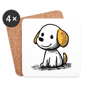 chiot de dessin animé mignon et joyeux - Dessous de verre (lot de 4) - blanc - Devant