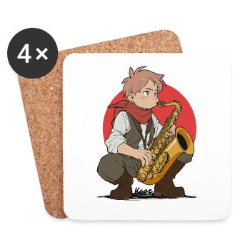 Un garçon joue du saxophone - Dessous de verre (lot de 4) - blanc - Devant