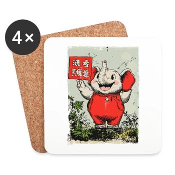 Fröhlicher kleiner Elefant - Untersetzer (4er-Set) - Weiß - Vorne