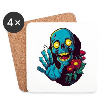 Lustiger Totenkopf mit Blumen grüßt: Hallo! - Untersetzer (4er-Set) - Weiß - Vorne