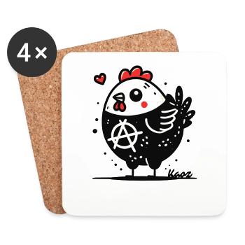 Lustiges Anarchie-Huhn - Untersetzer (4er-Set) - Weiß - Vorne