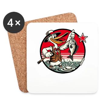 Pelikan Vogel Angler mit Angel und Fisch - Untersetzer (4er-Set) - Weiß - Vorne