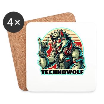 Techno-Wolf: Electronic Music Beats - Coasters (set of 4) - white - Front