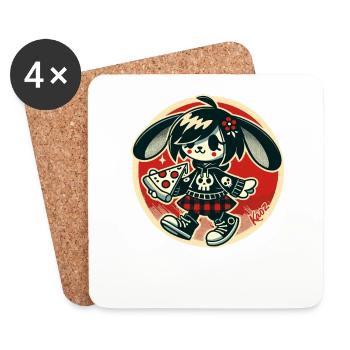Drôle punk lapin avec pizza - Dessous de verre (lot de 4) - blanc - Devant