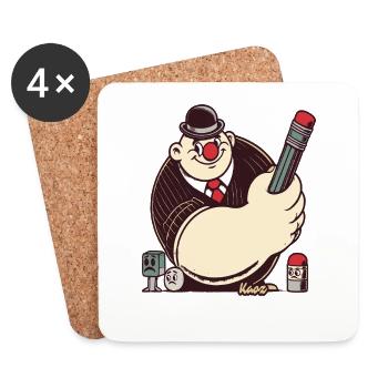 Dessin animé rétro homme avec un gros stylo - Dessous de verre (lot de 4) - blanc - Devant