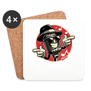Musique cool, microphone rétro, lunettes de soleil et chapeau - Dessous de verre (lot de 4) - blanc - Devant