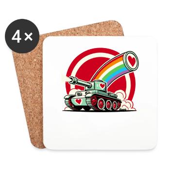 Rainbow Tank, Shoots Hearts of Love - Coasters (set of 4) - white - Front