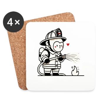Petit gorille pompier - Dessous de verre (lot de 4) - blanc - Devant