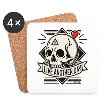 Skull with Heart: Live Another Day - Coasters (set of 4) - white - Front
