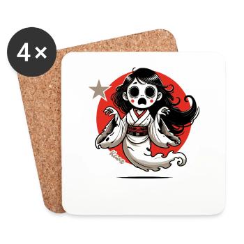 Funny Japanese Cartoon Ghost Geisha - Coasters (set of 4) - white - Front