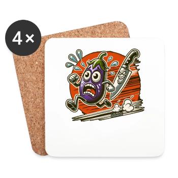 Aubergine on the run from the chef's knife - Coasters (set of 4) - white - Front
