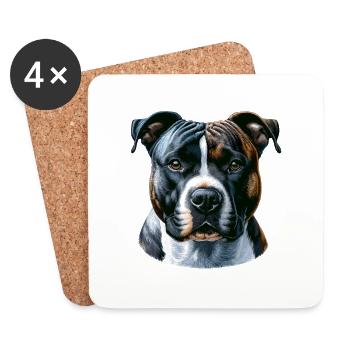 Visage de chien - American Staffordshire Terrier - Dessous de verre (lot de 4) - blanc - Devant