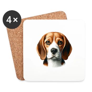 Visage de chien - Beagle - Dessous de verre (lot de 4) - blanc - Devant