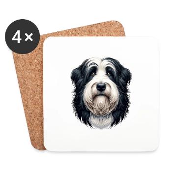 Dog Face - Bearded Collie - Coasters (set of 4) - white - Front