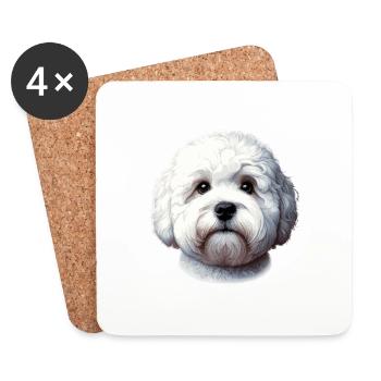 Visage de chien - Bolognaise - Dessous de verre (lot de 4) - blanc - Devant
