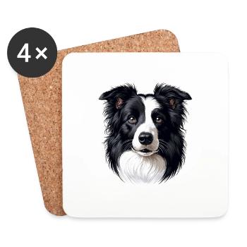 Hundegesicht - Border Collie - Untersetzer (4er-Set) - Weiß - Vorne