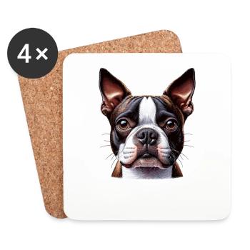 Hundegesicht - Boston Terrier - Untersetzer (4er-Set) - Weiß - Vorne