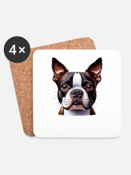 Hundegesicht - Boston Terrier - Untersetzer (4er-Set) - Weiß