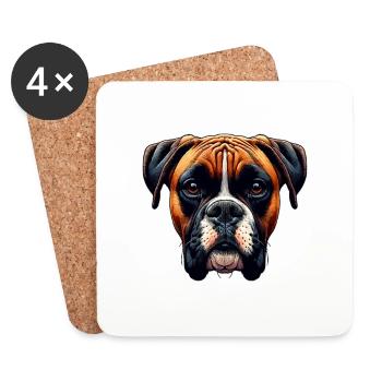Visage de chien - Boxer - Dessous de verre (lot de 4) - blanc - Devant