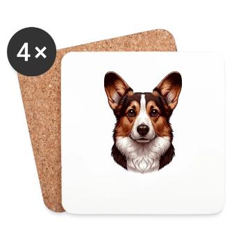 Visage de chien - Cardigan Welsh Corgi - Dessous de verre (lot de 4) - blanc - Devant