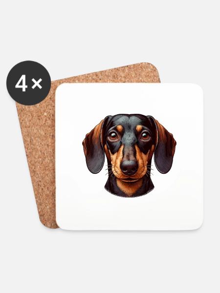 Hundegesicht - Dackel - Untersetzer (4er-Set) - Weiß