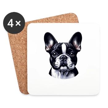 Hundegesicht - Französische Bulldogge - Untersetzer (4er-Set) - Weiß - Vorne