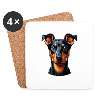 Hundegesicht - Deutscher Pinscher - Untersetzer (4er-Set) - Weiß - Vorne