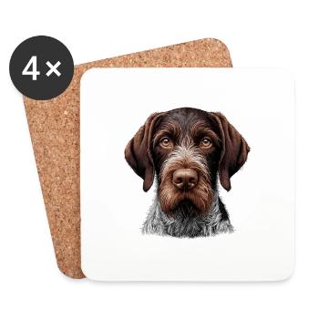 Hundegesicht - Deutsch Stichelhaar - Untersetzer (4er-Set) - Weiß - Vorne