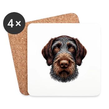 Hundegesicht - Deutsch Drahthaar - Untersetzer (4er-Set) - Weiß - Vorne