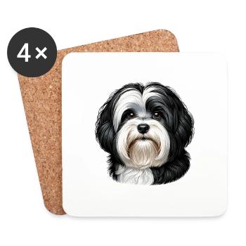Visage de chien - Bichon havanais - Dessous de verre (lot de 4) - blanc - Devant