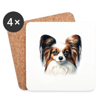 Hundegesicht - Papillon - Untersetzer (4er-Set) - Weiß - Vorne