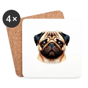 Hundegesicht - Mops - Untersetzer (4er-Set) - Weiß - Vorne