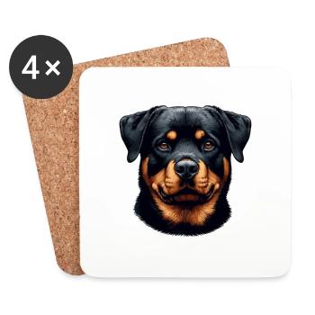 Hundegesicht - Rottweiler - Untersetzer (4er-Set) - Weiß - Vorne
