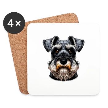 Hundegesicht - Schnauzer - Untersetzer (4er-Set) - Weiß - Vorne