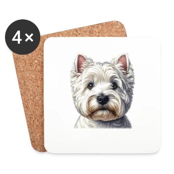 Visage de chien - West Highland Terrier - Dessous de verre (lot de 4) - blanc - Devant