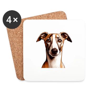 Hundegesicht - Whippet - Untersetzer (4er-Set) - Weiß - Vorne