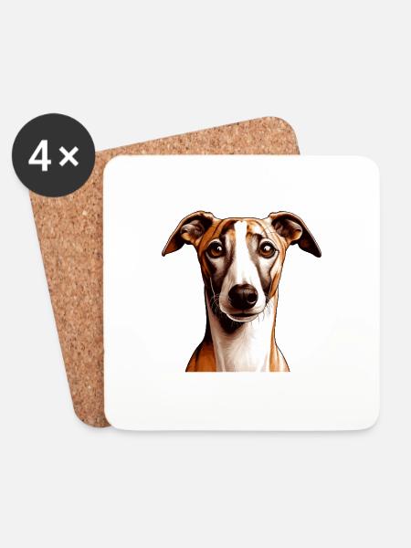 Hundegesicht - Whippet - Untersetzer (4er-Set) - Weiß