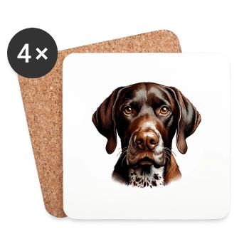 Hundegesicht - Deutsch Kurzhaar - Untersetzer (4er-Set) - Weiß - Vorne