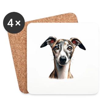 Hundegesicht - Whippet - Untersetzer (4er-Set) - Weiß - Vorne