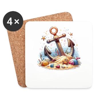 Ancre avec crabe mignon - Motif d’ancre - Dessous de verre (lot de 4) - blanc - Devant