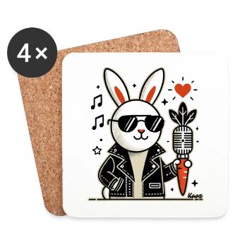 Lapin de musique rock avec microphone carotte vintage - Dessous de verre (lot de 4) - blanc - Devant