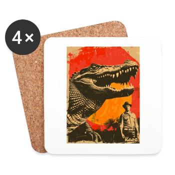 Aventure rétro dinosaure crocodile - Dessous de verre (lot de 4) - blanc - Devant