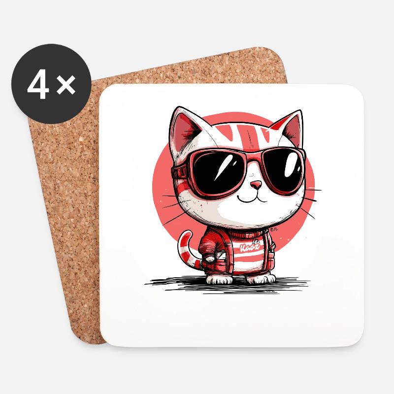 Coole Katze mit Sonnenbrille - Untersetzer (4er-Set) - Weiß